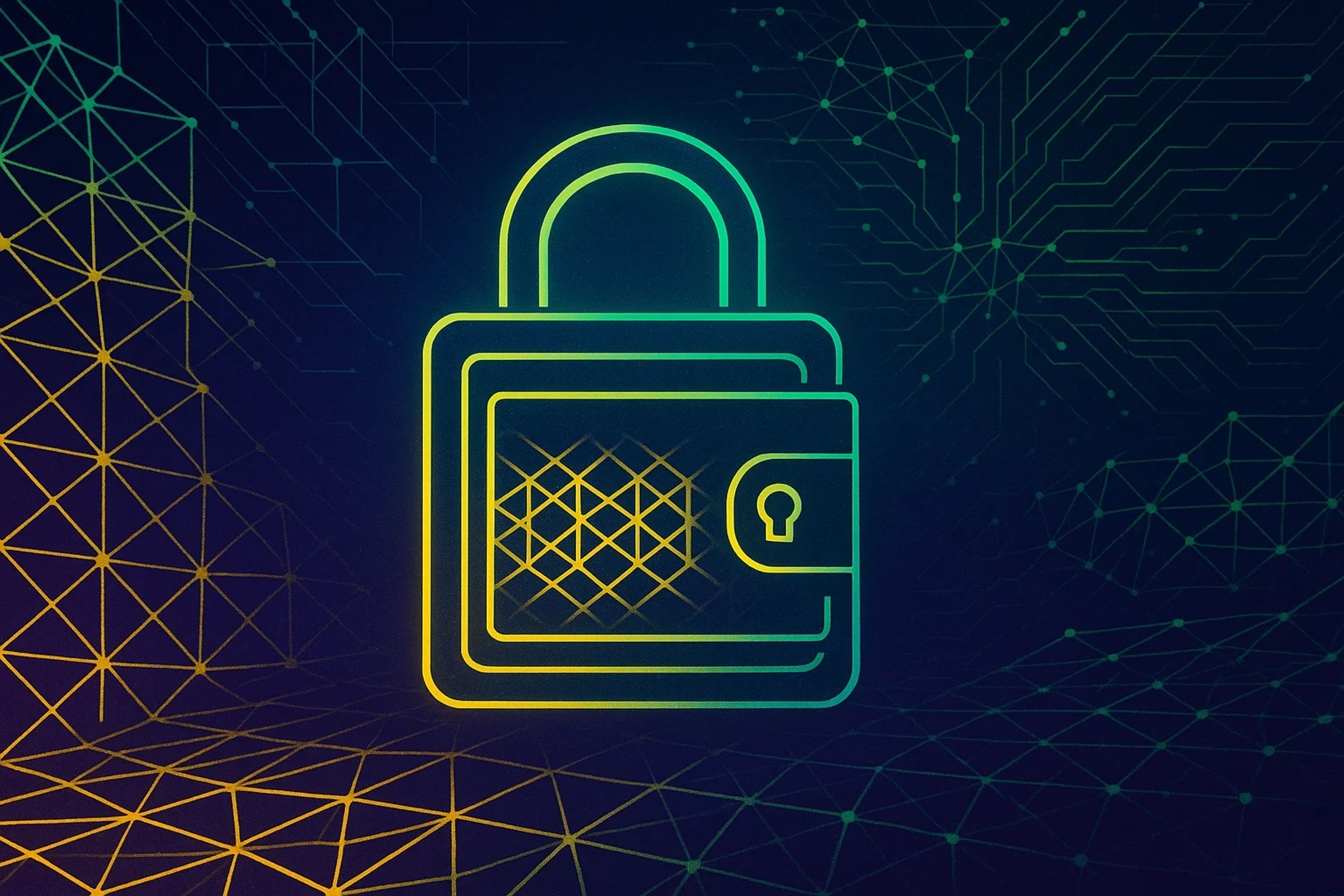Stylized padlock icon with a digital background