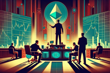 A stylized scene of a business meeting with