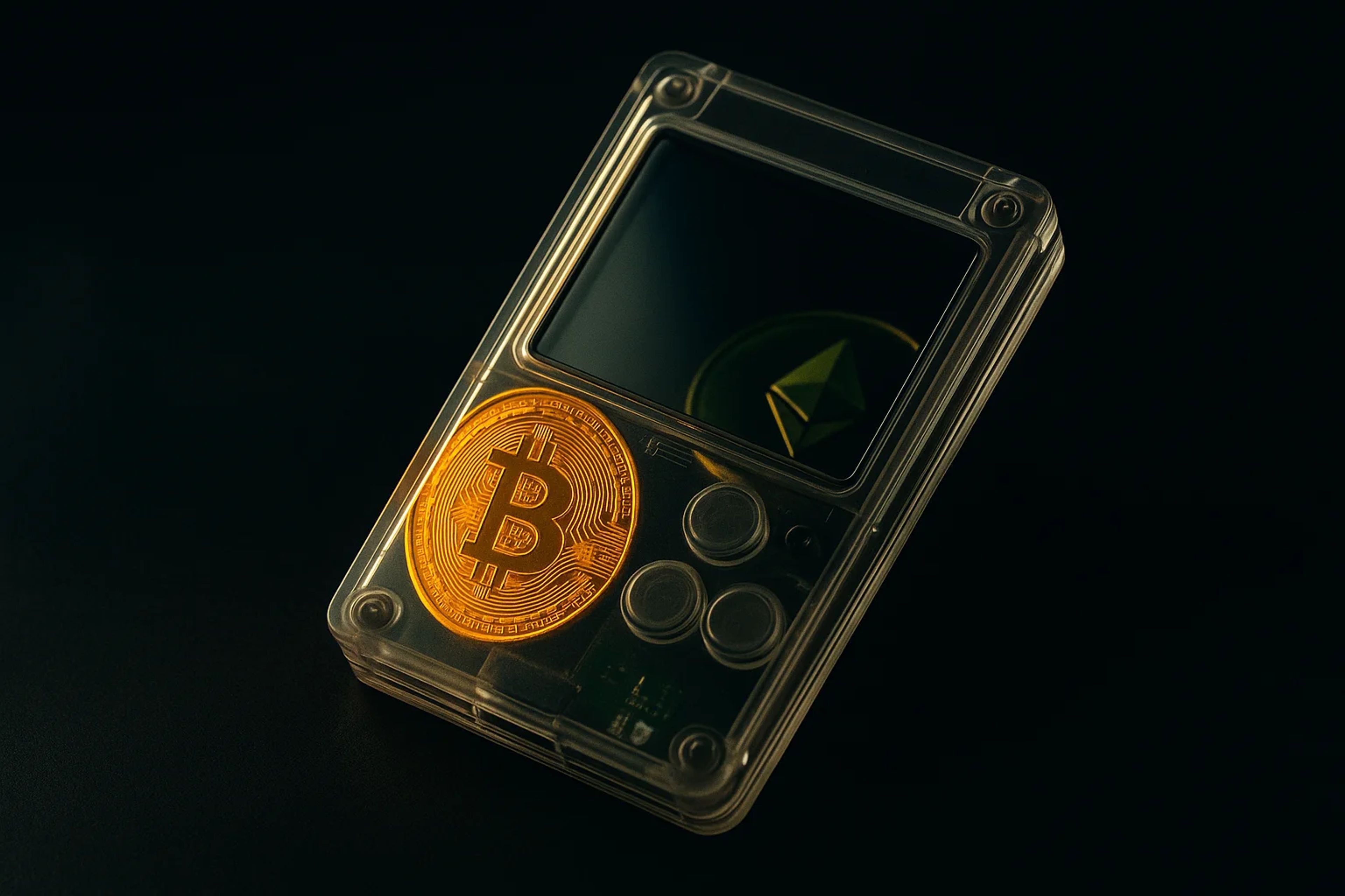 Transparent device with a Bitcoin and Ethereum