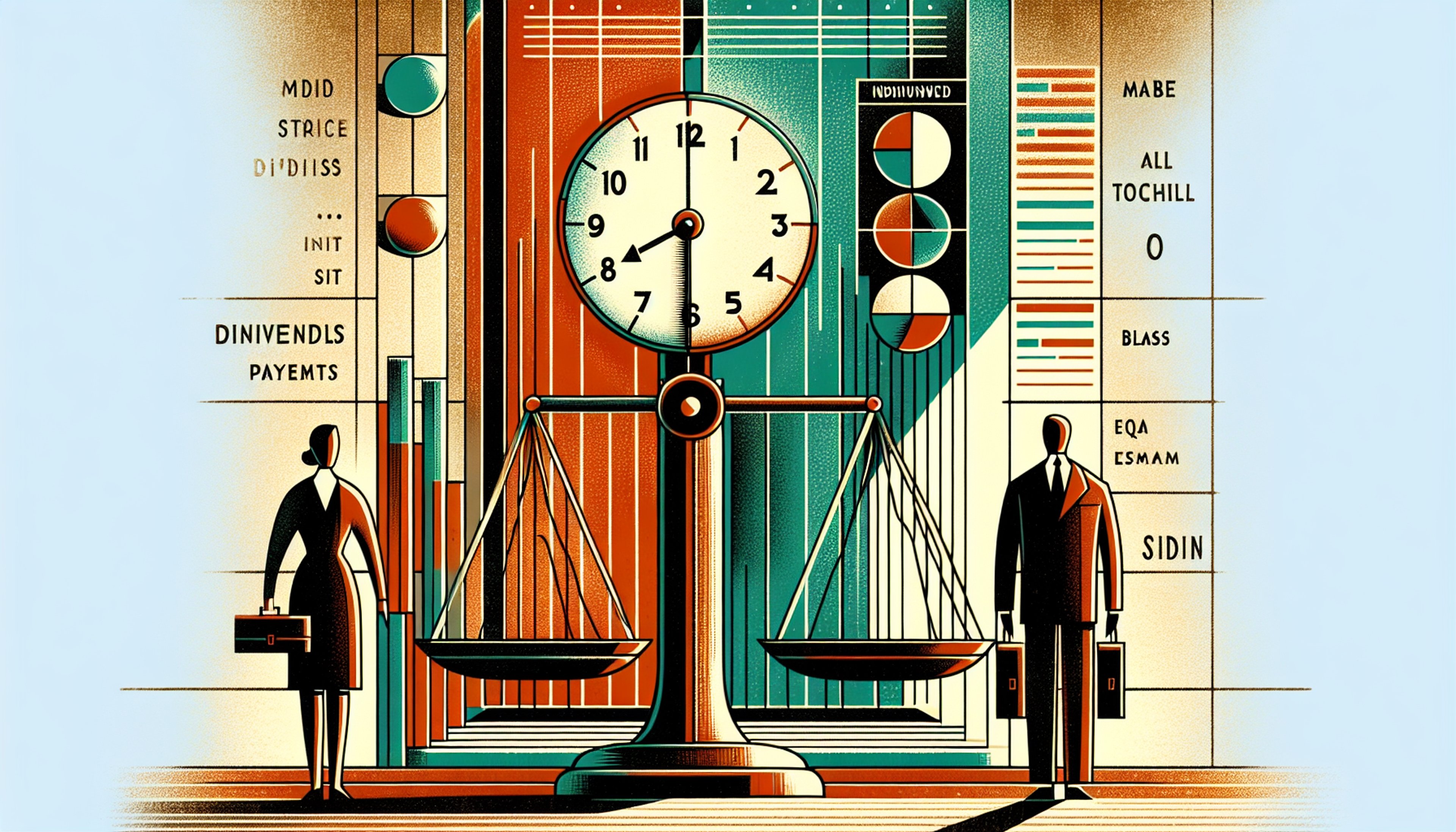 A stylized illustration of a scale balanced