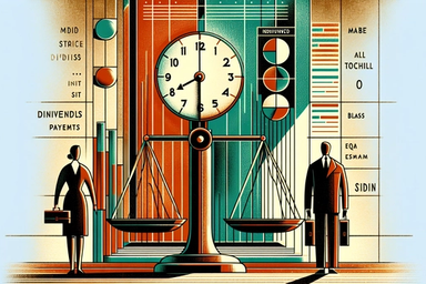 A stylized illustration of a scale balanced