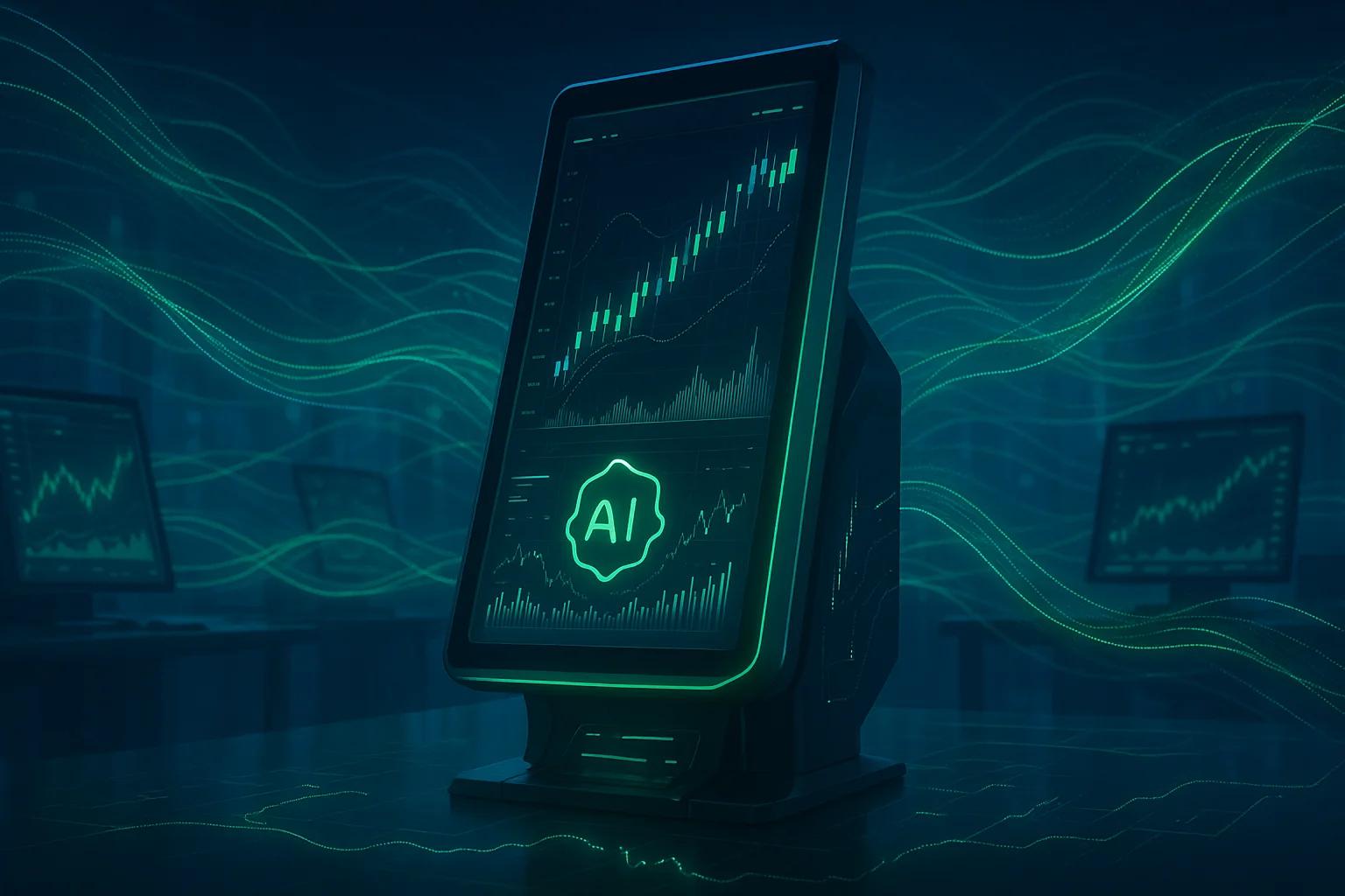 A sleek computer monitor displaying green