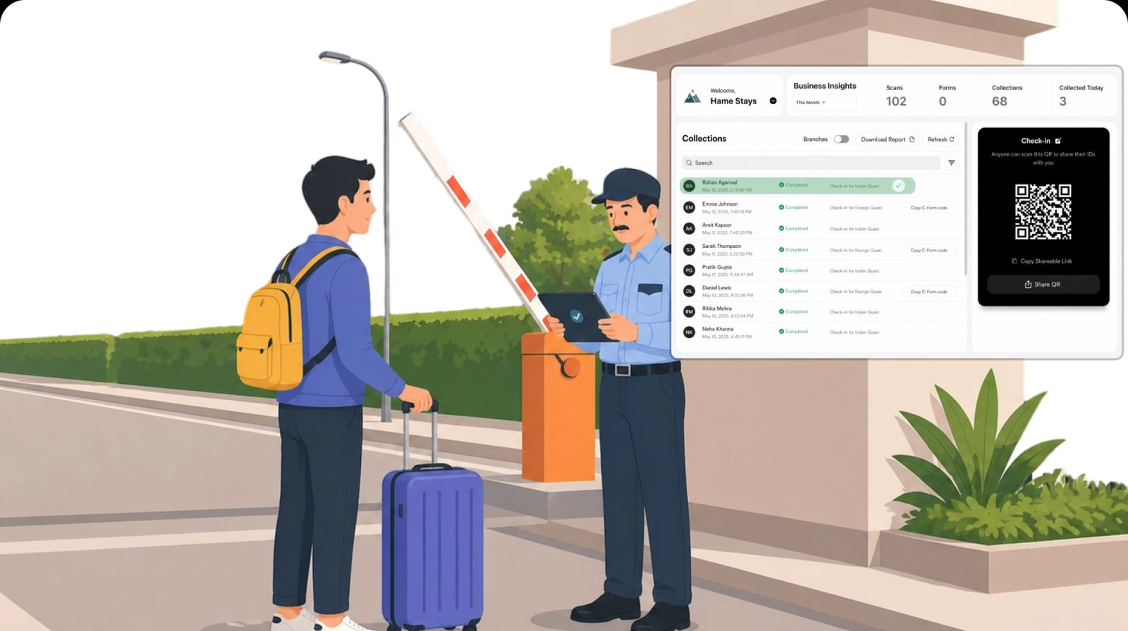 Smooth society gate entry for Airbnb guests: security confirms expected check-ins