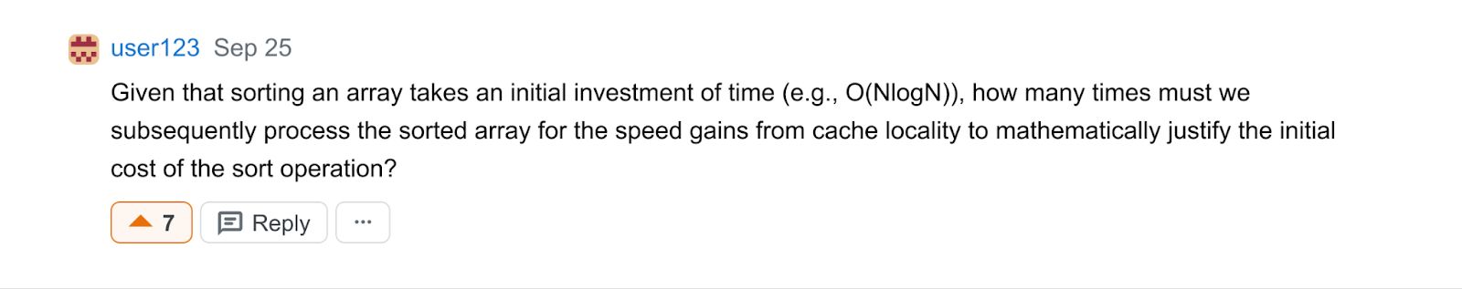 A comment posted by "user123" on September 25. The comment has a total of 7 upvotes.