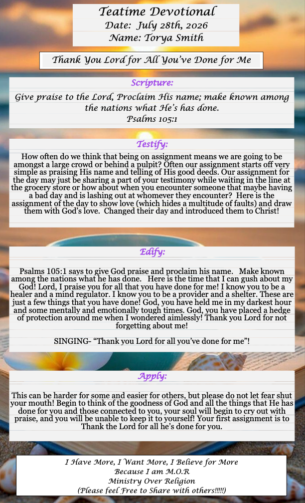 TeaTime Devotional July 28th, 2026 