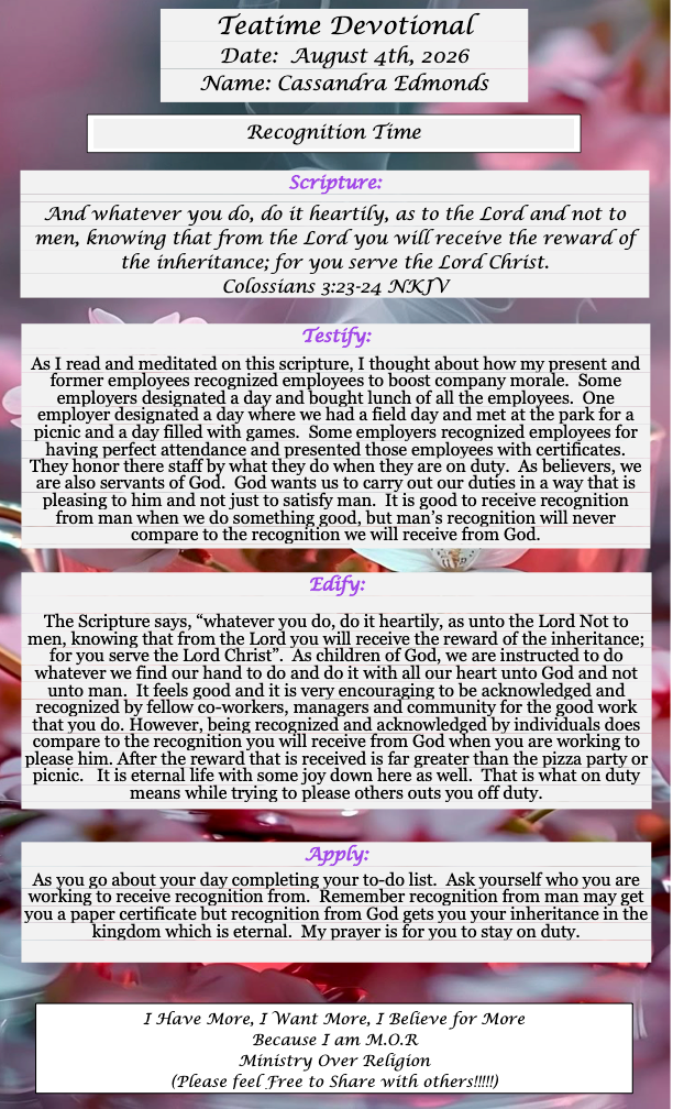 TeaTime Devotional August 4th, 2026 