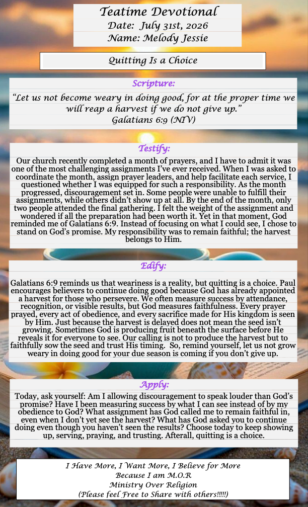 TeaTime Devotional July 31st, 2026