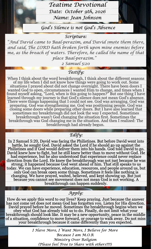 TeaTime Devotional October 09th, 2026