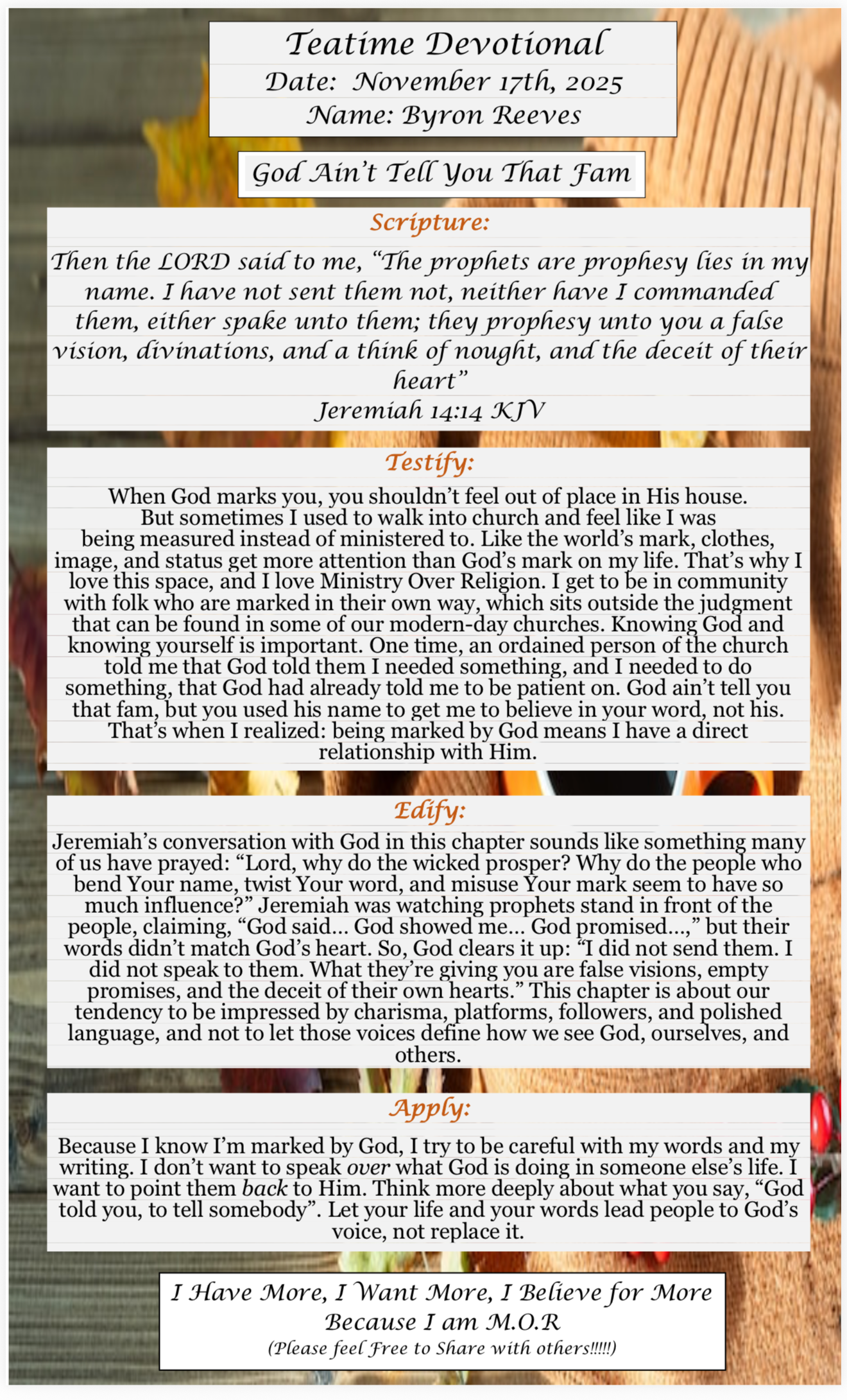 TeaTime Devotional November 17th, 2025
