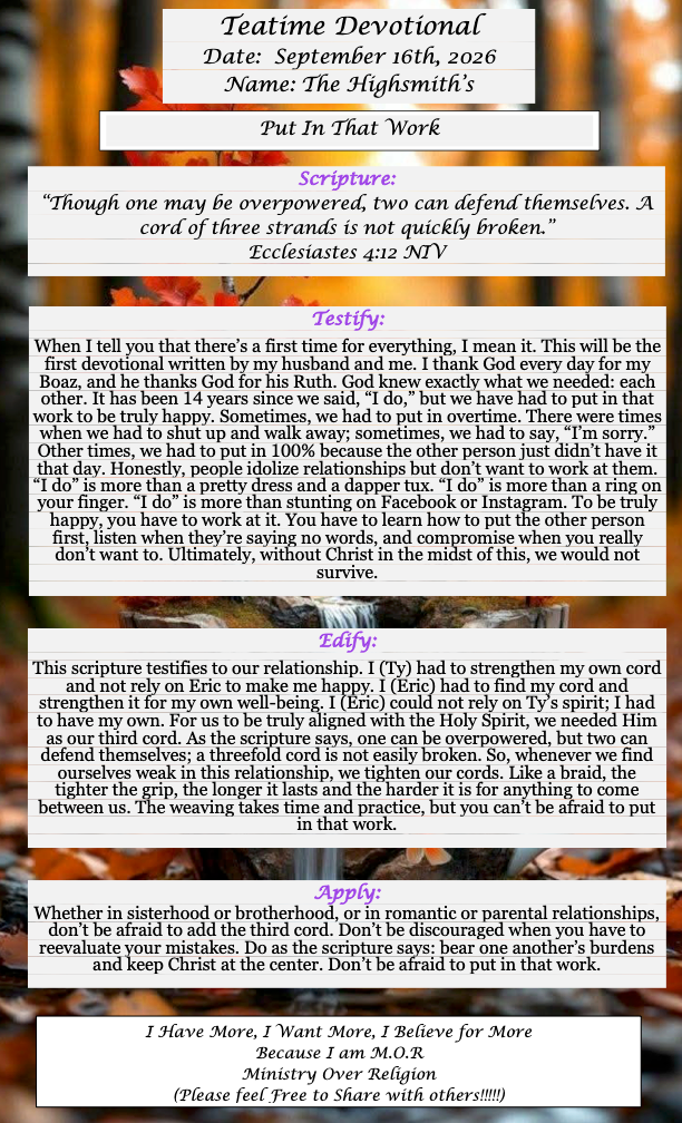 TeaTime Devotional September 16th, 2026