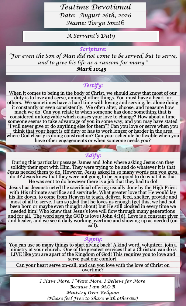 TeaTime Devotional August 26th, 2026