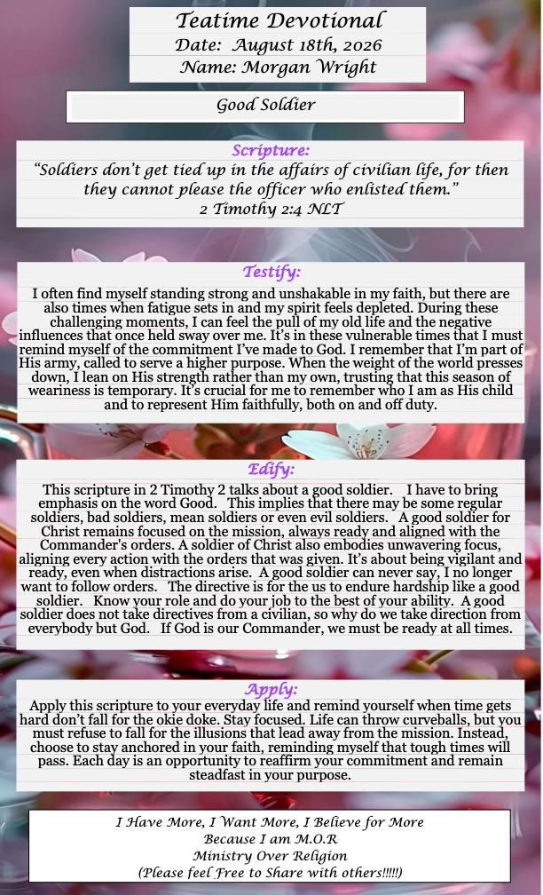 TeaTime Devotional August 18th, 2026