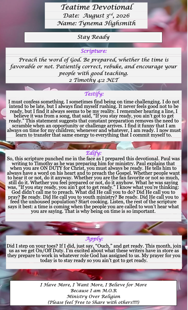 TeaTime Devotional August 3rd, 2026