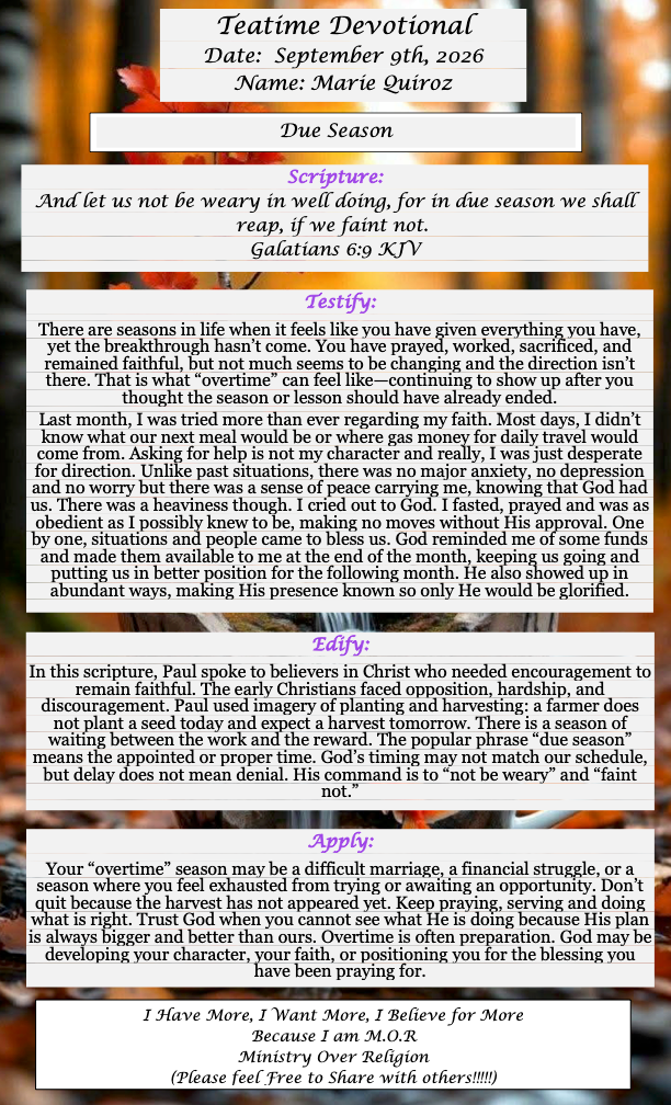 TeaTime Devotional September 09th, 2026