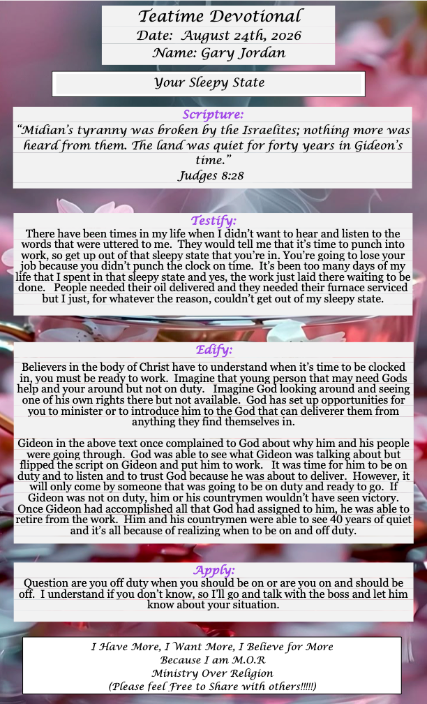 TeaTime Devotional August 24th, 2026