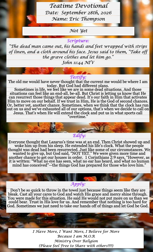TeaTime Devotional September 28th, 2026
