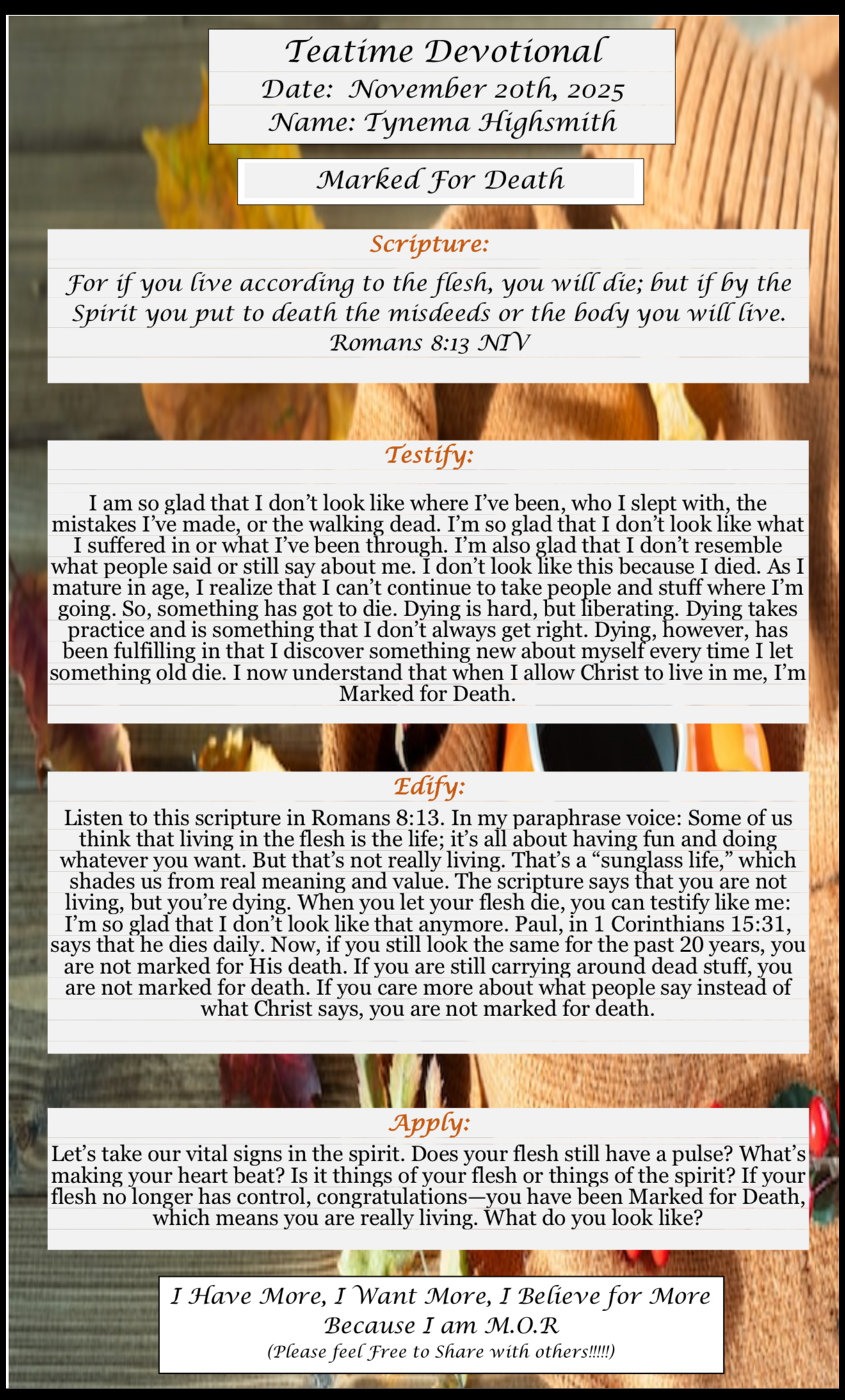 TeaTime Devotional November 20th, 2025