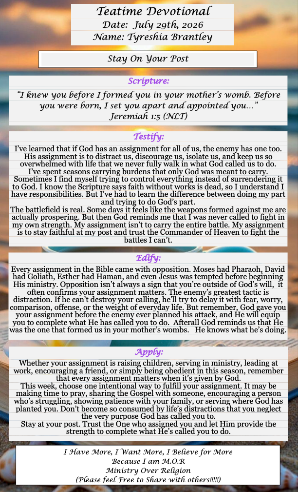 TeaTime Devotional July 29th, 2026