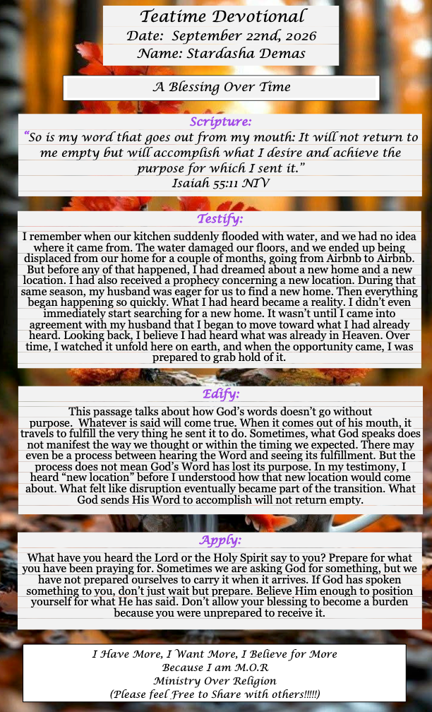 TeaTime Devotional September 22nd, 2026