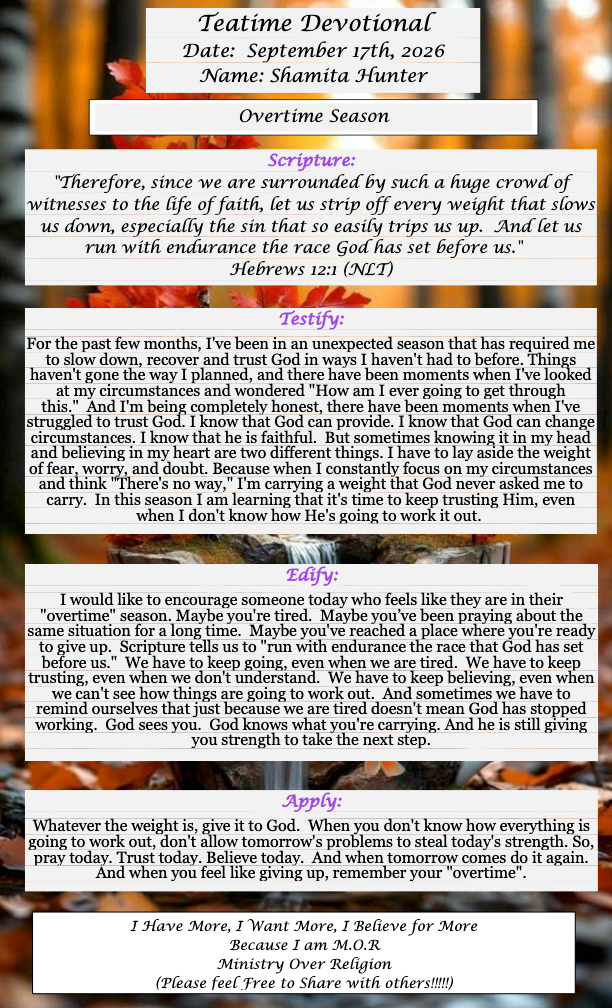 TeaTime Devotional September 17th, 2026