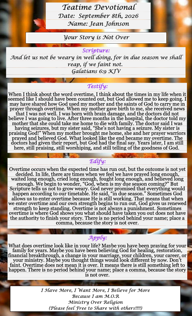 TeaTime Devotional September 08th, 2026
