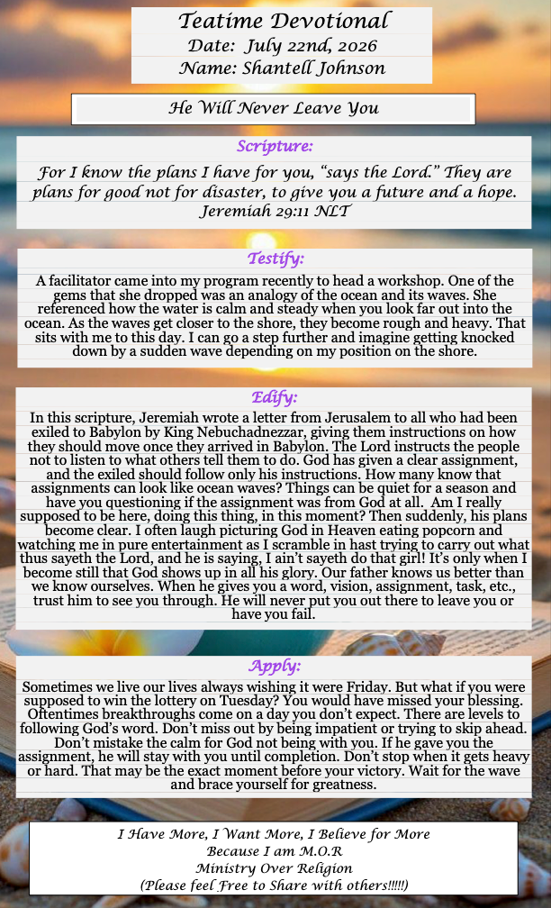 TeaTime Devotional July 22nd, 2026