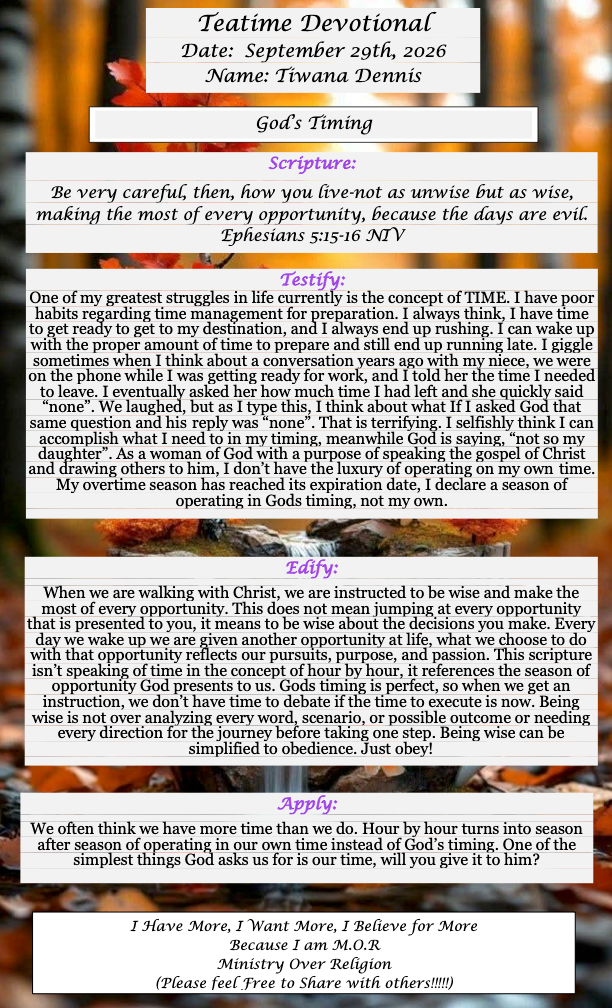 TeaTime Devotional September 29th, 2026