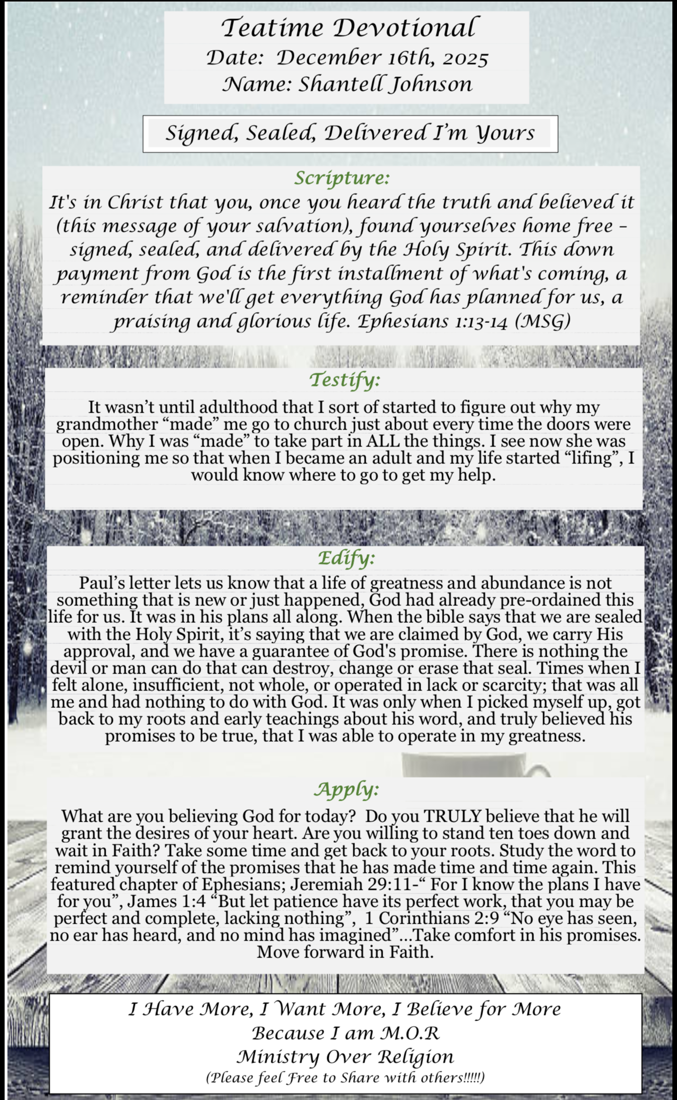 TeaTime Devotional December 16th, 2025