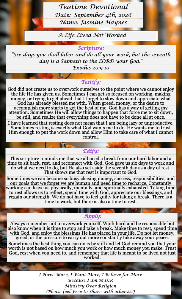 TeaTime Devotional September 04th, 2026