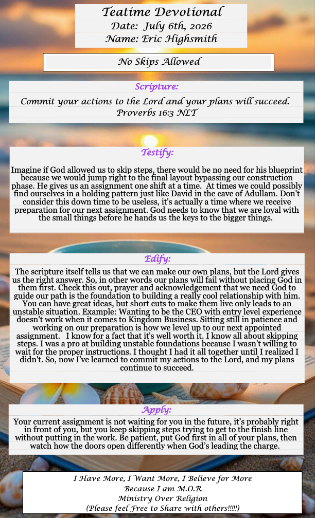 TeaTime Devotional July 6th, 2026