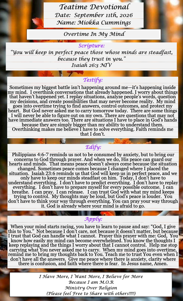 TeaTime Devotional September 11th, 2026