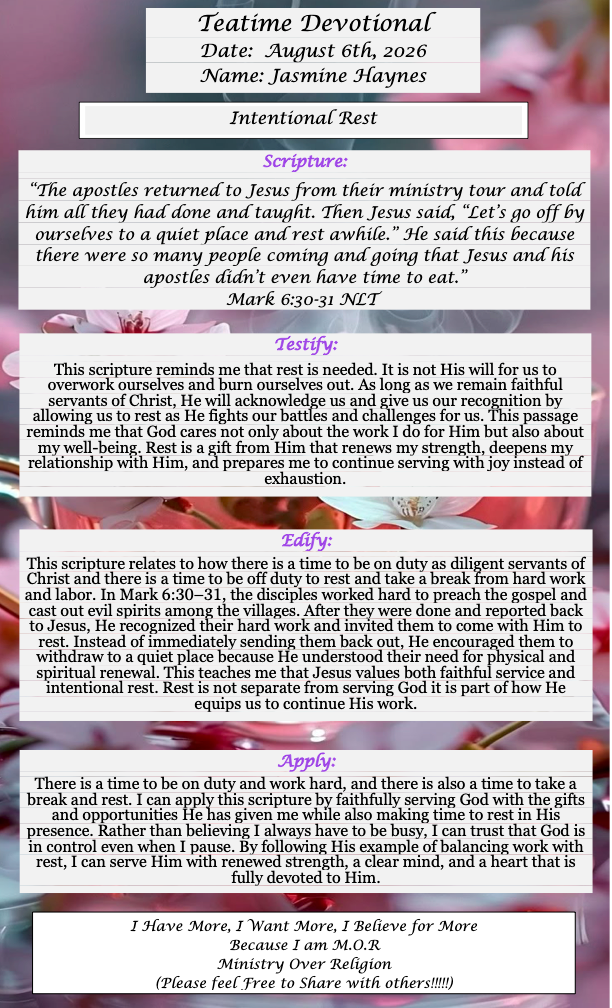 TeaTime Devotional August 06th, 2026 