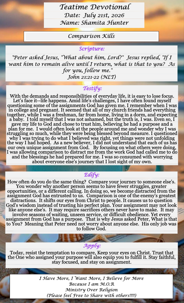 TeaTime Devotional July 21st, 2026