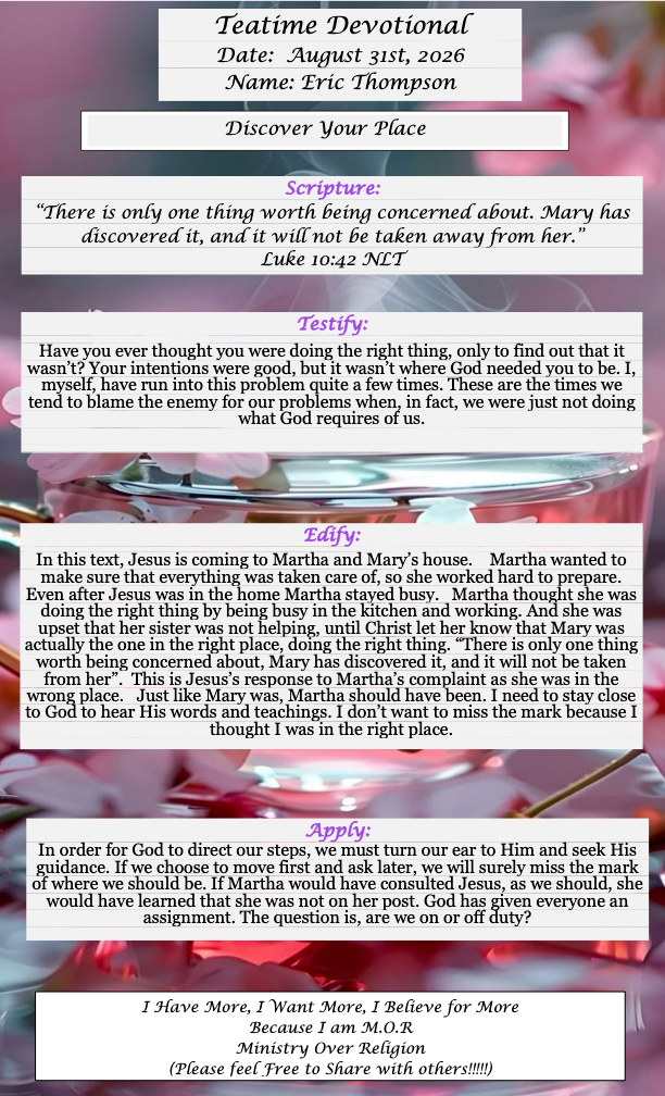 TeaTime Devotional August 31st, 2026