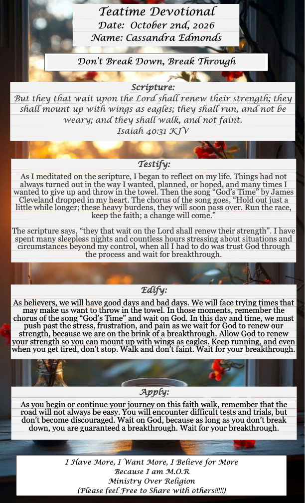 TeaTime Devotional October 2nd, 2026