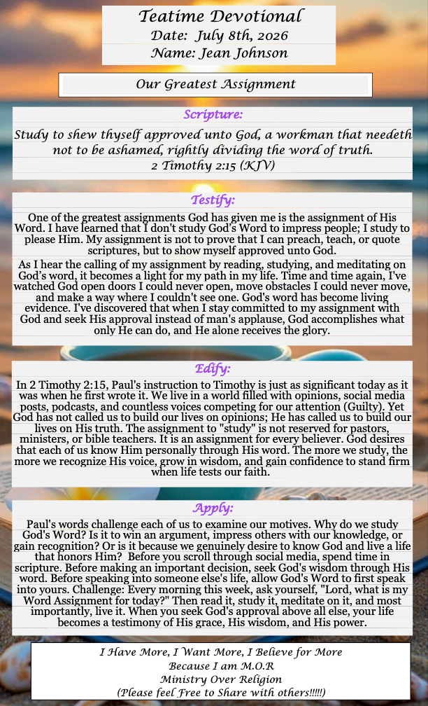TeaTime Devotional July 8th, 2026