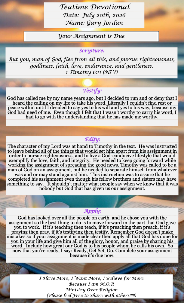TeaTime Devotional July 20th, 2026