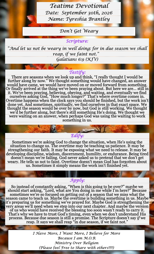 TeaTime Devotional September 30th, 2026