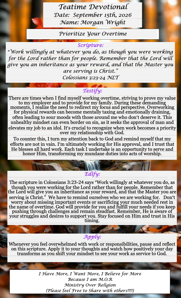 TeaTime Devotional September 15th, 2026