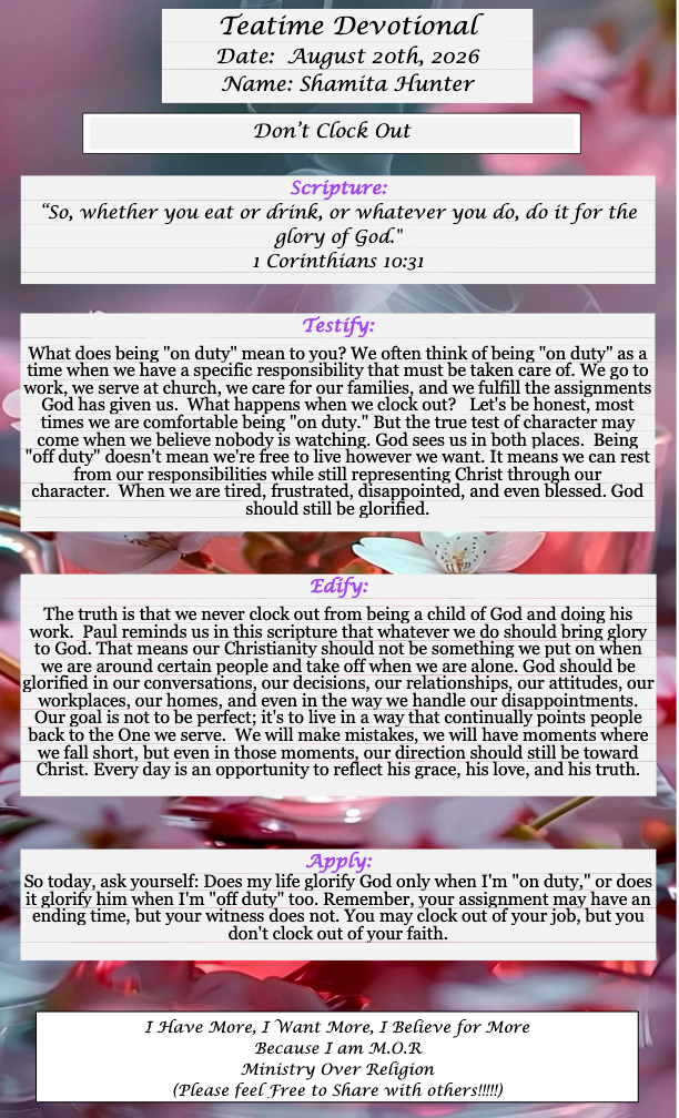 TeaTime Devotional August 20th, 2026