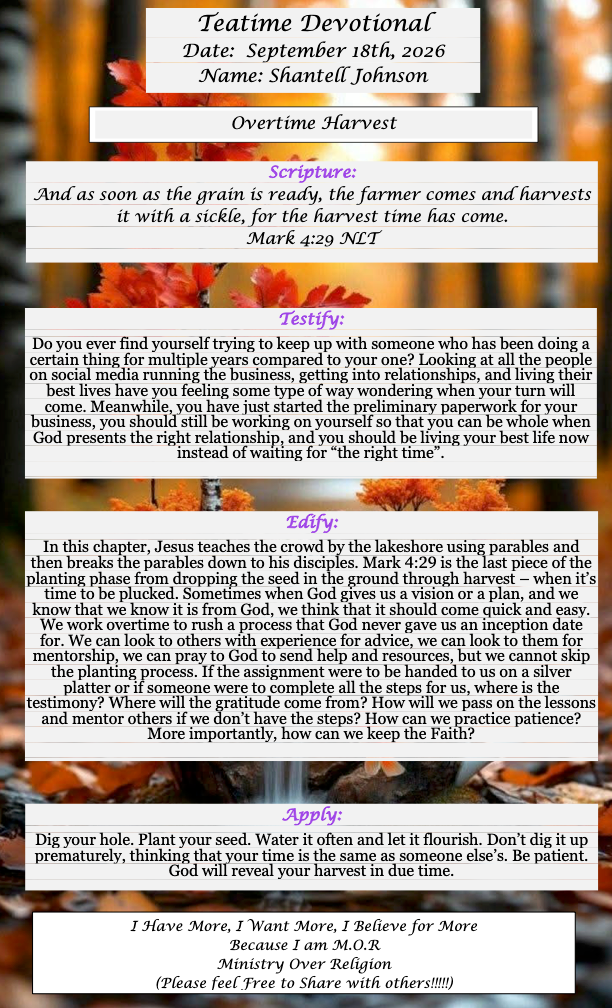TeaTime Devotional September 18th, 2026