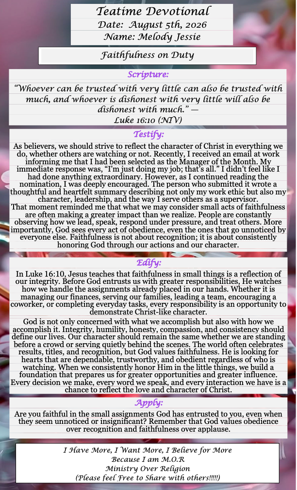 TeaTime Devotional August 5th, 2026