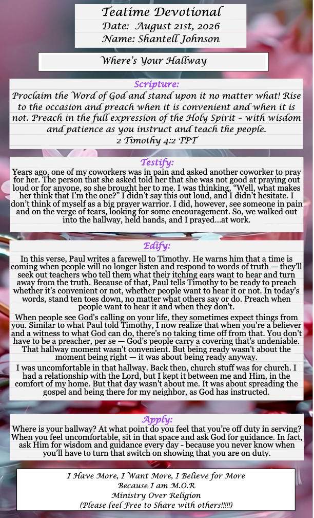 TeaTime Devotional August 21st, 2026