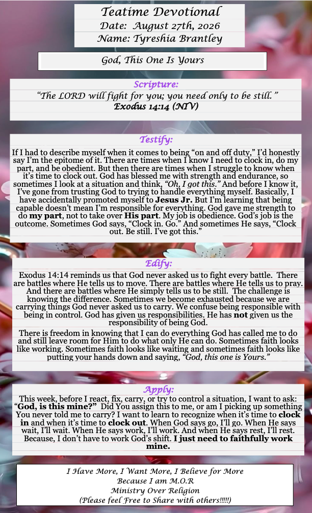 TeaTime Devotional August 27th, 2026