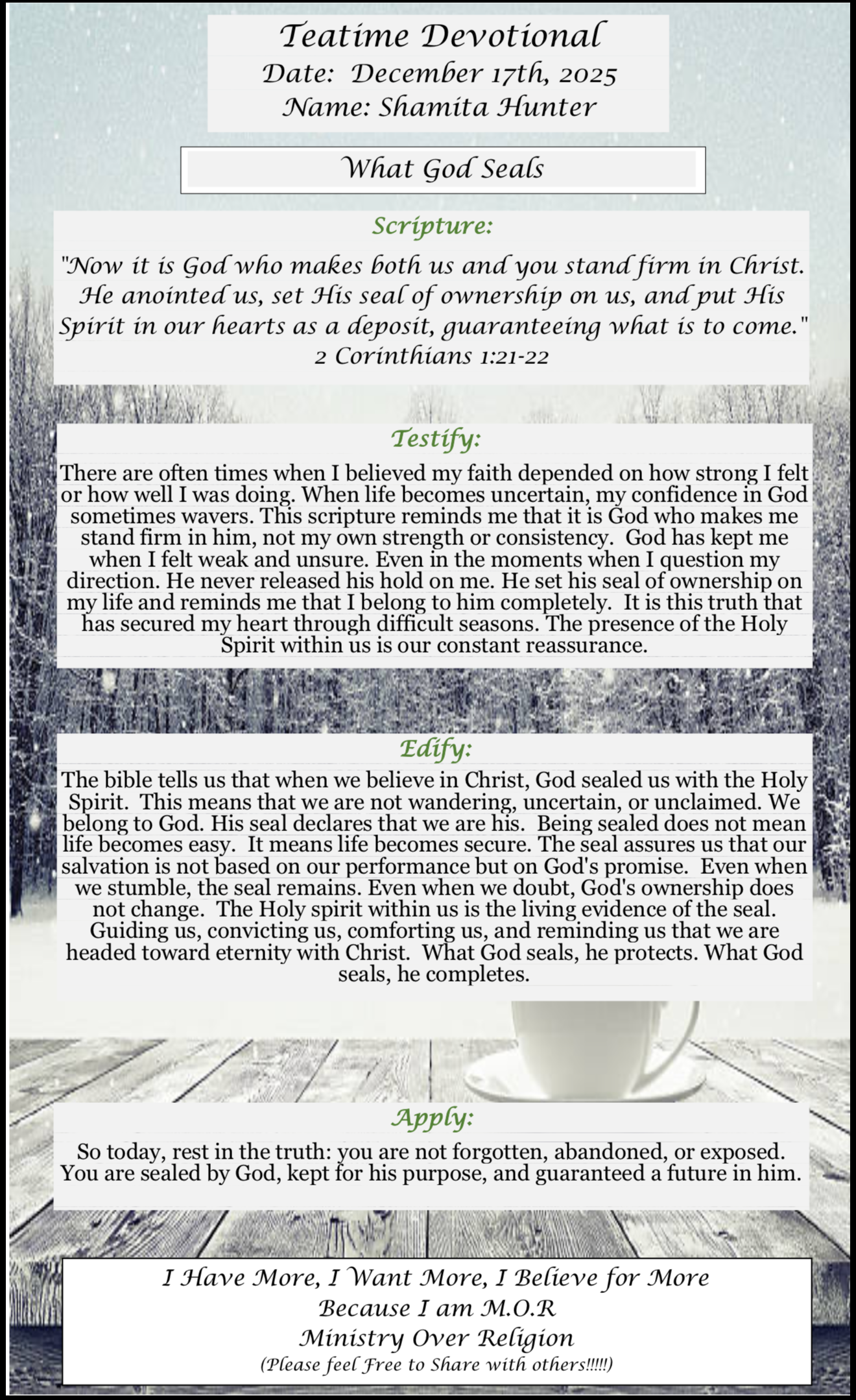 TeaTime Devotional December 17th, 2025