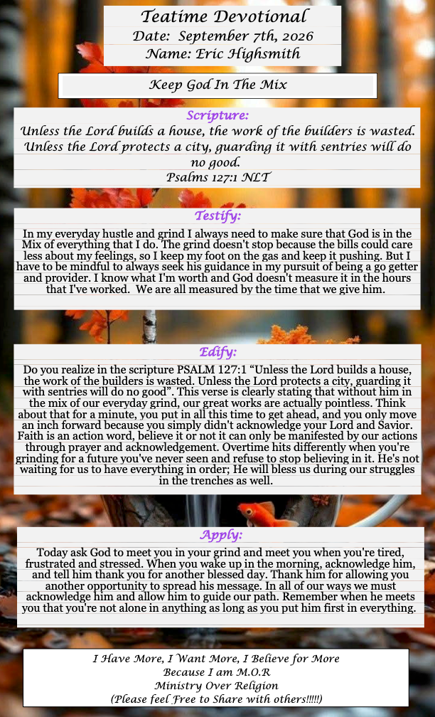 TeaTime Devotional September 07, 2026