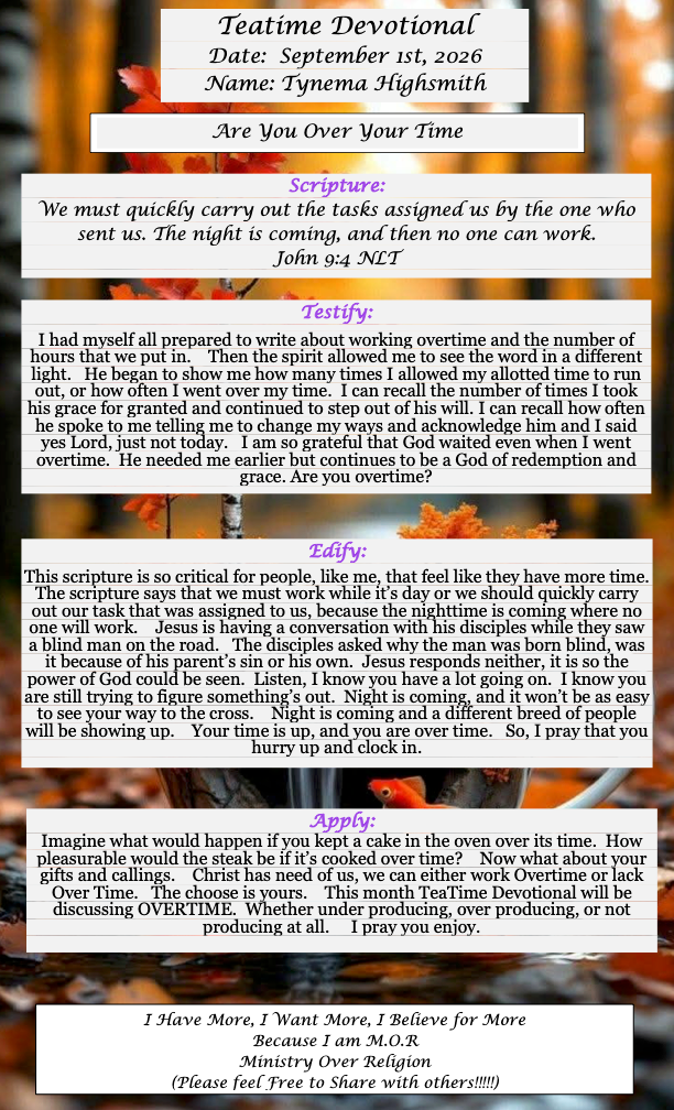 TeaTime Devotional September 1st, 2026