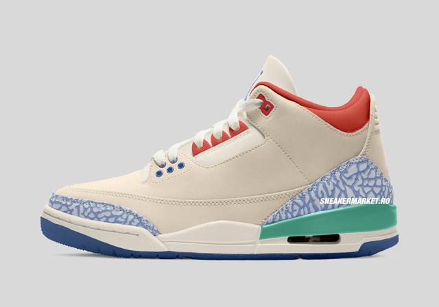 Air Jordan 3 Retro GS "Chalk & Track Red" Chalk/Track Red/True Blue/Kinetic Green