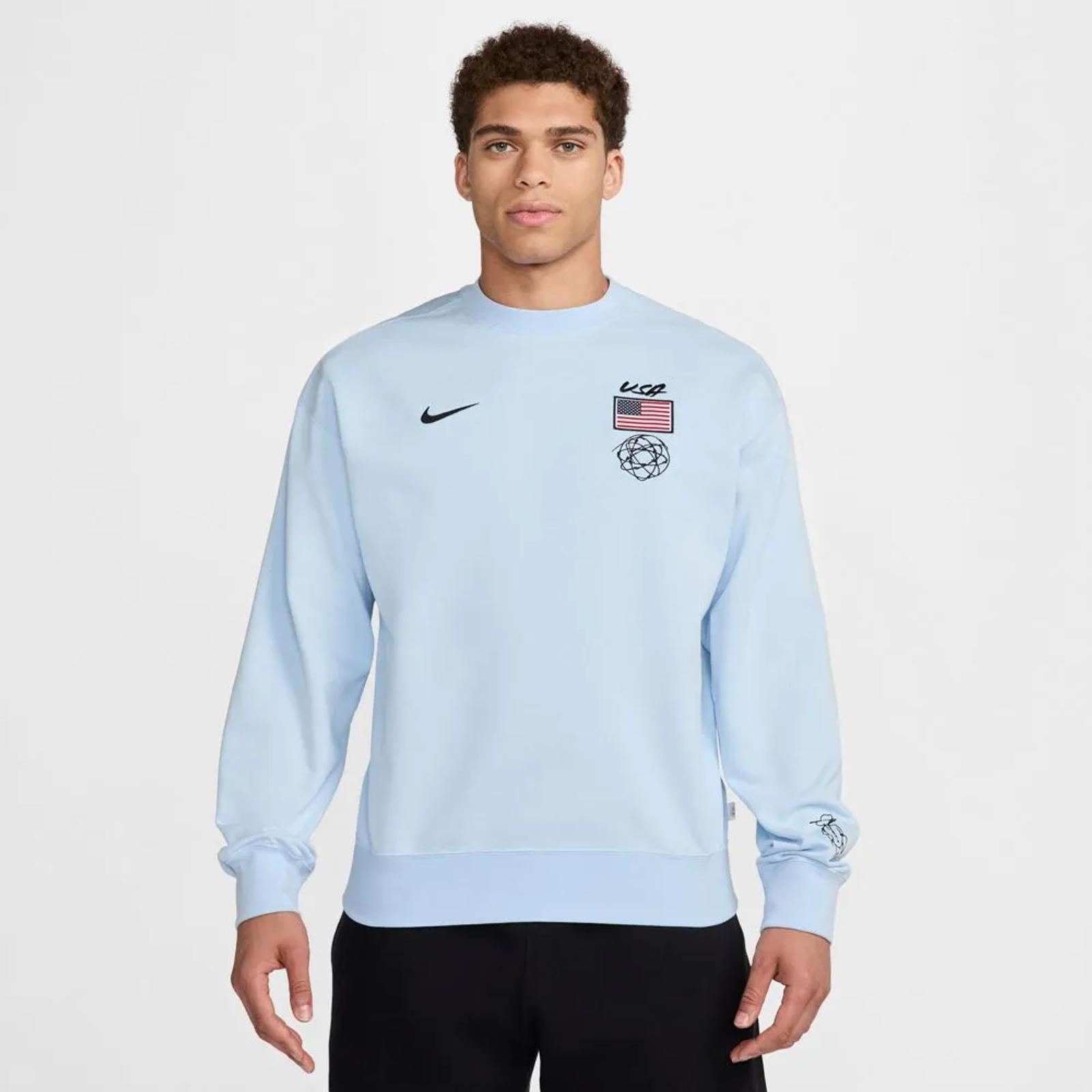 Nike USA Men's Solo Dri-FIT Fleece Crew Futura Celestine Blue/White FD7665-441