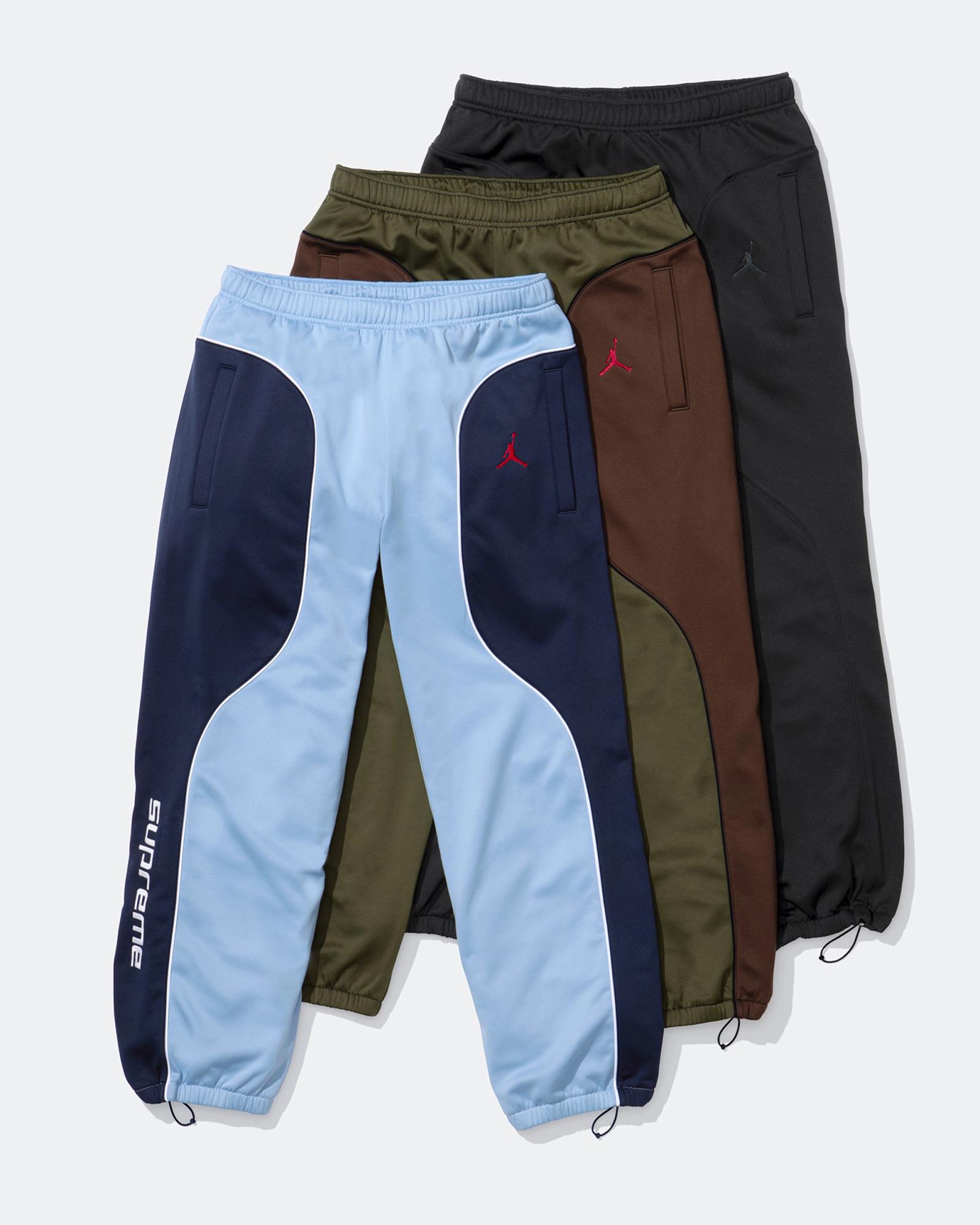 Supreme x Air Jordan Track Pant Black HF0832-010 Olive Canvas HF0832-395 Psychic Blue HF0832-436